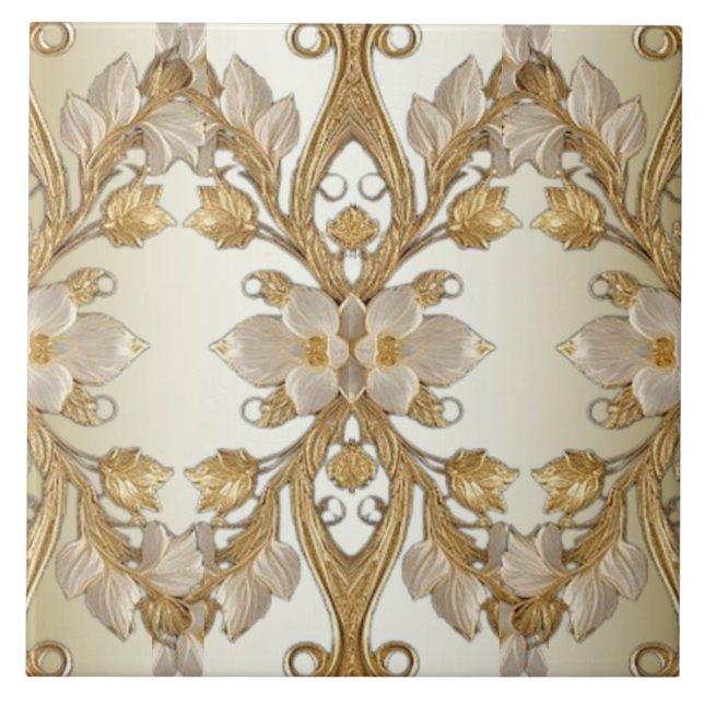 Weiße Blume Decorative Gold Keramik Tile Fliese (Vorderseite)