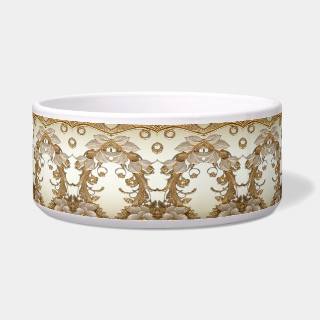 Weiße Blume Decorative Goldene Keramik Pet Bowl Napf (Vorderseite)