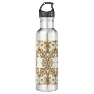 Weiße Blume Decorative Goldwasserflasche Edelstahlflasche
