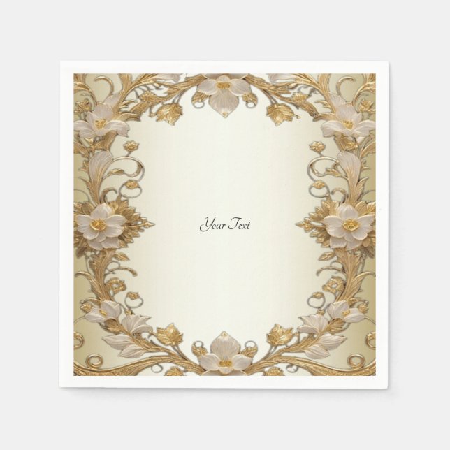 Weiße Blume Dekorativ Gold Napkins Serviette (Vorderseite)
