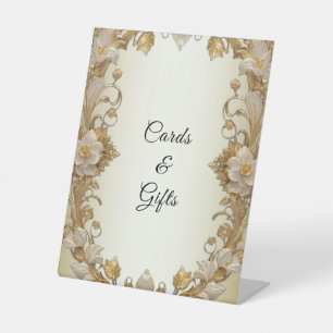 Weiße Blume Dekorative Goldene Tabletop-Zeichen Sockelschild