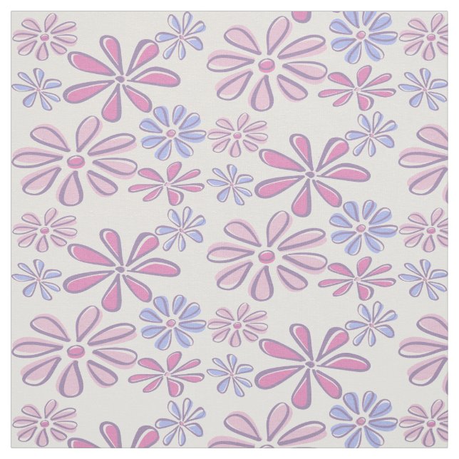 Weiße Blume Doodle Soft Lila Blue Pink Stoff (Muster)