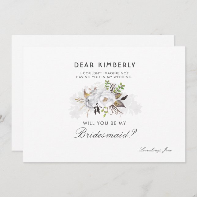 Weiße Blume, du bist meine Bridesmaid Einladung (Vorne/Hinten)