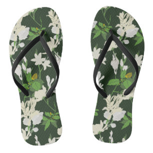 Weiße Blume dunkelgrün hinten Flip Flops