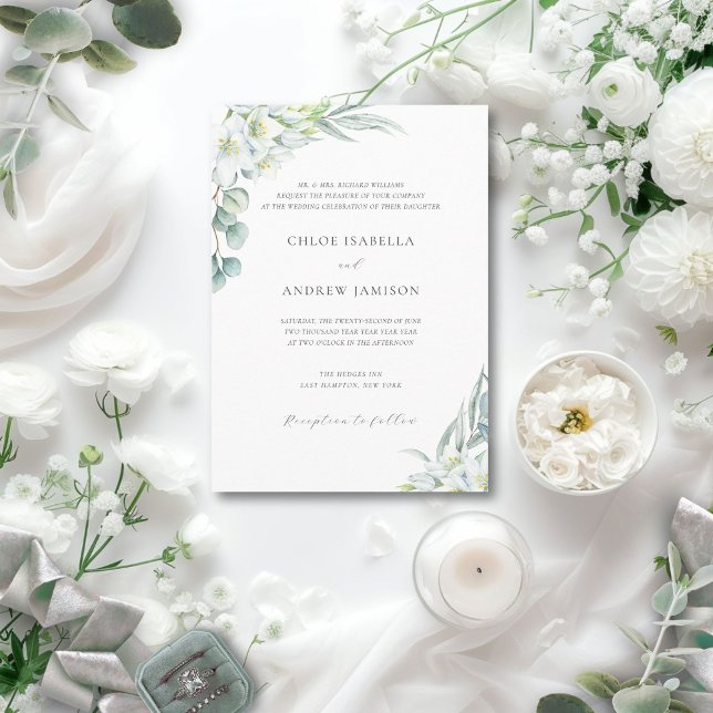 Weiße Blume & elegante Grüne Hochzeit mit UAWG Einladung (This elegant invitation features white flowers and greenery for a minimalist, fine art wedding look)