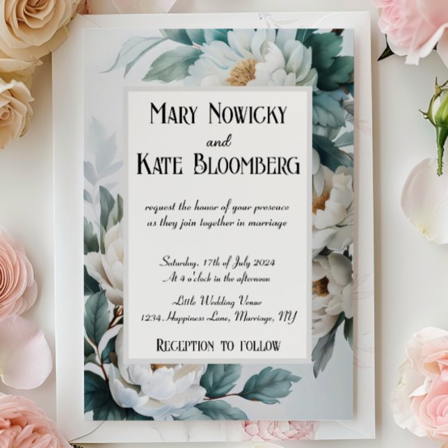 Weiße Blume Elegante Hochzeit Einladung (Von Creator hochgeladen)