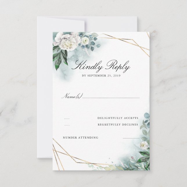 Weiße Blume Eleganter Goldrahmen Hochzeitstil RSVP Karte (Vorderseite)