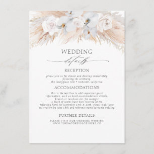 Weiße Blume Exotic Pampas Gras Hochzeiten Details Begleitkarte