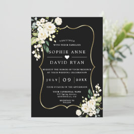 Weiße Blume Gold Black in einer Hochzeit Einladung