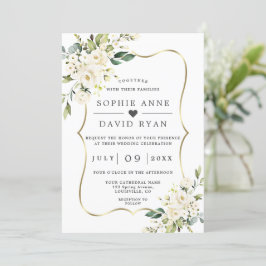 Weiße Blume Gold in einer Hochzeit Einladung