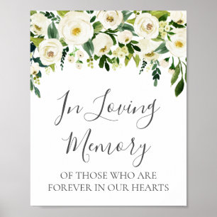 Weiße Blume grün in Love Memory Sign Poster