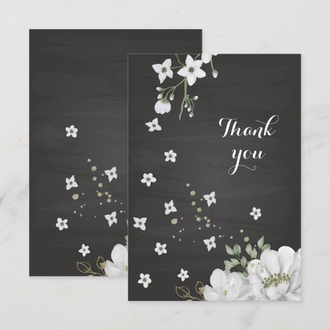 Weiße Blume grün schwarz Danke Karte (Vorne/Hinten)