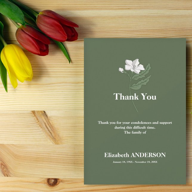 Weiße Blume - Grüne Beerdigung Dankeschön Karte (White Flower - Green Funeral Thank You Card)