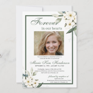 Weiße Blume Grüne Beerdigung Gedenkveranstaltung Einladung