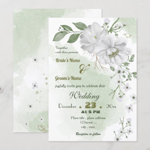 Weiße Blume Grüne Blätter Hochzeit Einladung