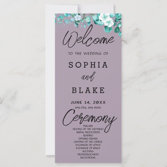 Weiße Blume Grüne Rose Quartz Hochzeitsprogramm (Vorderseite)