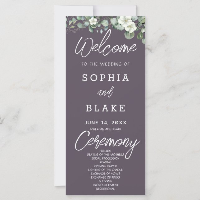 Weiße Blume Grüngrauen Hochzeitsprogramm (Vorderseite)