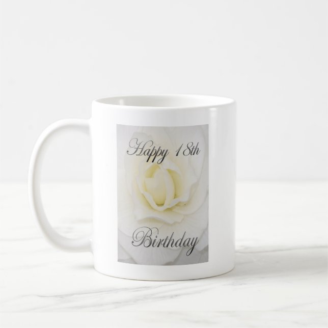 Weiße Blume Happy 18. Geburtstag Tasse (Links)