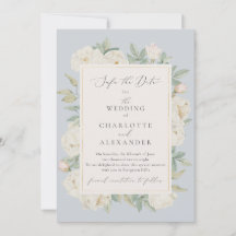 Weiße Blume, hellblau Save the Date