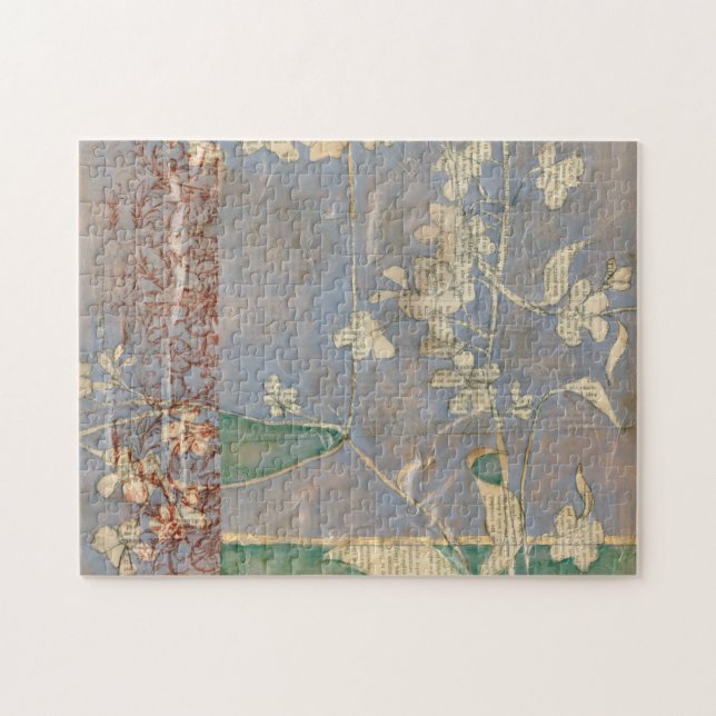 Weiße Blume im Zeitungspapier-Hintergrund Puzzle (Horizontal)