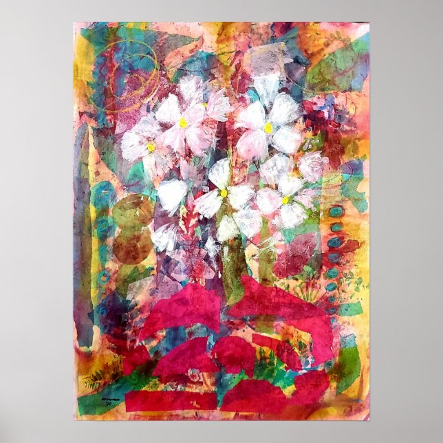 Weiße Blume in rosa Poster drucken (Vorne)