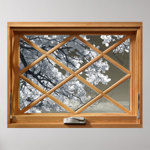 Weiße Blume (Kirschblossom) Imitate, Fake, Fenster Poster