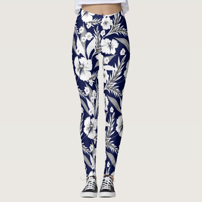 Weiße Blume Leggings (Vorderseite)