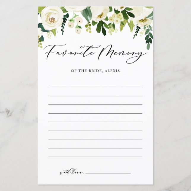 Weiße Blume Lieblingsspeicher der Bride Card (Vorderseite)