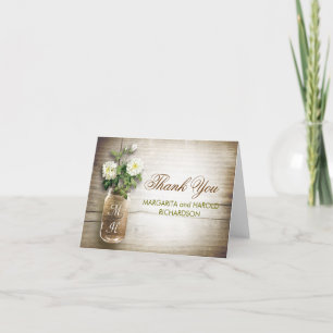 Weiße Blume Mason Glas Hochzeit danke Ihnen Karten
