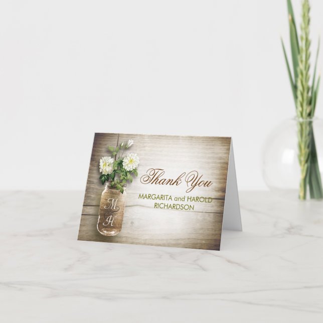 Weiße Blume Mason Glas Hochzeit danke Ihnen Karten (Vorderseite)