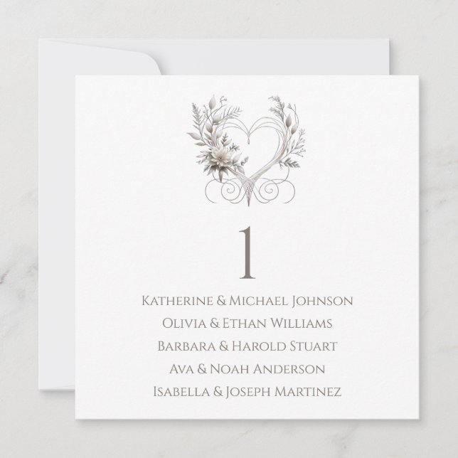 Weiße Blume mit einem Heart Wedding Chart Einladung (Vorderseite)