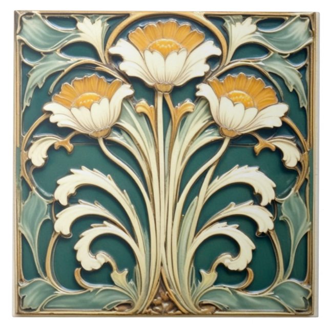 Weiße Blume mit gelben Pistien Fliese (Vorderseite)