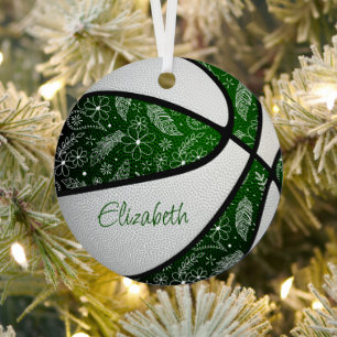 Weiße Blume mit grüner Doodle-Basketball Ornament Aus Metall