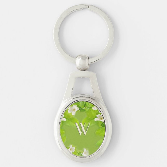 Weiße Blume mit Monogramm Schlüsselanhänger (Vorderseite)