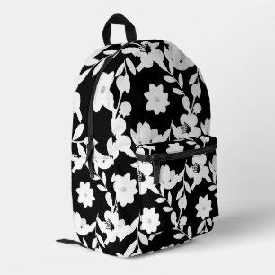 Weiße Blume mit Perlen auf schwarz Bedruckter Rucksack