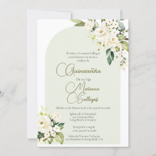 Weiße Blume mit Rahmen Quinceanera Einladung