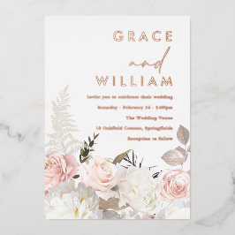 Weiße Blume Moderne Hochzeitsstiftung Rose Gold Folieneinladung