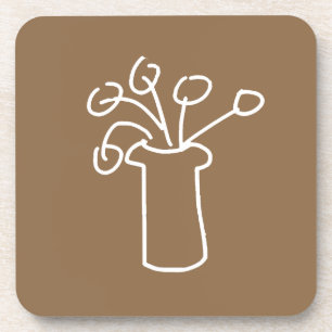 Weiße Blume Moderne Kontur Getränkeuntersetzer