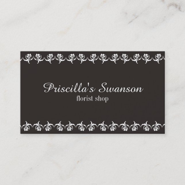 Weiße Blume Muster brauner Hintergrund Visitenkarte (Vorderseite)