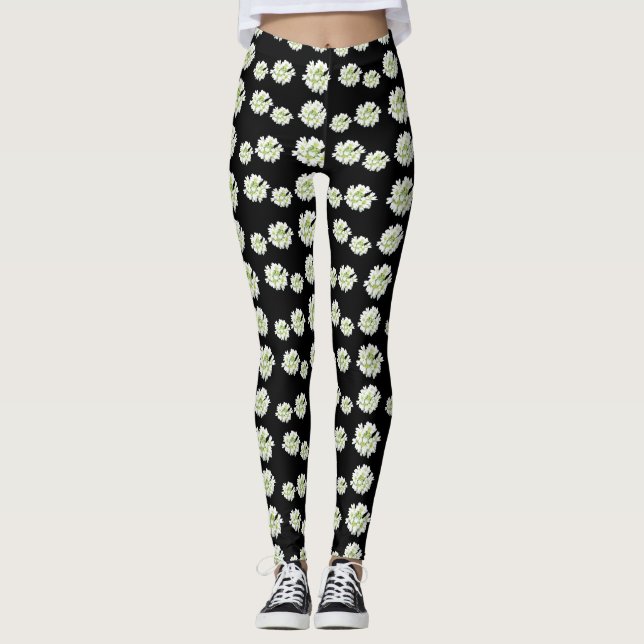 Weiße Blume Muster Kust. Legierung Leggings (Vorderseite)