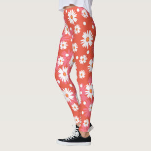 Weiße Blume - orangefarbenes Feld Leggings