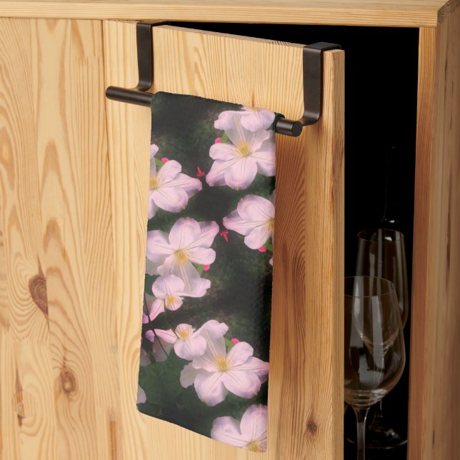 Weiße Blume Pair Abstraktes Blumenmuster Geschirrtuch (Drittel gefaltet)