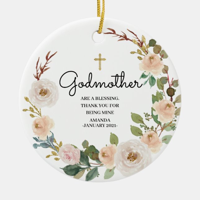Weiße Blume Personalisierte Godmuttschmuck Keramik Ornament (Vorne)