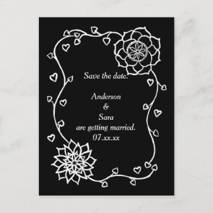 Weiße Blume Schwarze Save the Date Postkarten höre