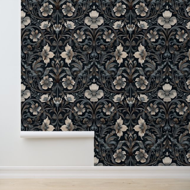 Weiße Blume Schwarzer Barockgotischer Hintergrund  Tapete (Anwendung)