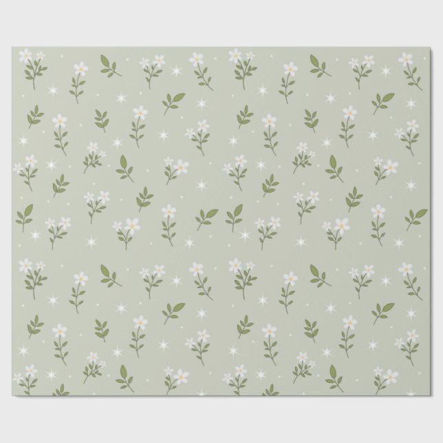 Weiße Blume Süße Nahtlose Muster Geschenkpapier (Saum)