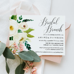Weiße Blume Typografie Hochzeit Bridal Brunch Einladung