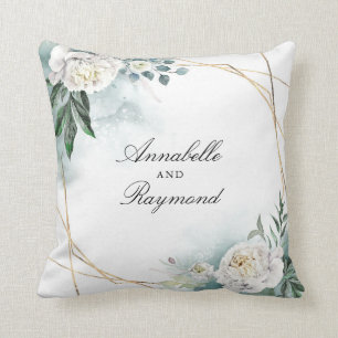 Weiße Blume und Aquarellgrün Eleganter Chic Kissen