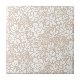 Weiße Blume und Blätter Garten Fliese