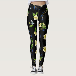 Weiße Blume und blaues Blütenmuster Leggings